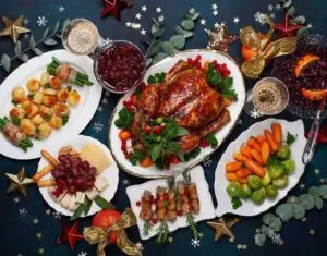 Festive dinner with turkey and sides